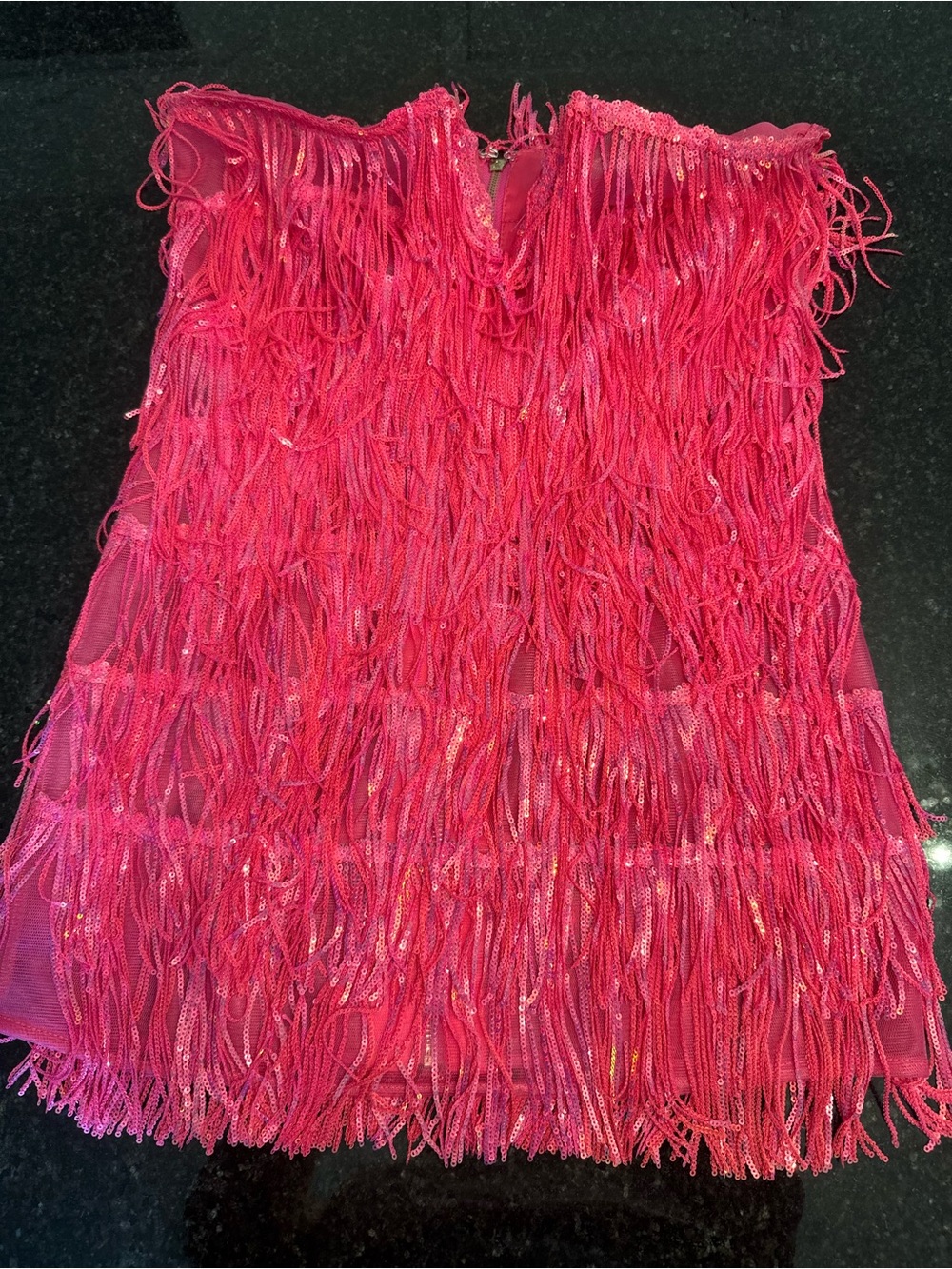 Source Unknown Hot Pink Strapless Fringe Party Dress